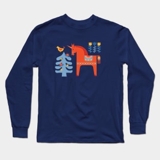 Scandinavian Inspired Fairy Tale in Blue Long Sleeve T-Shirt